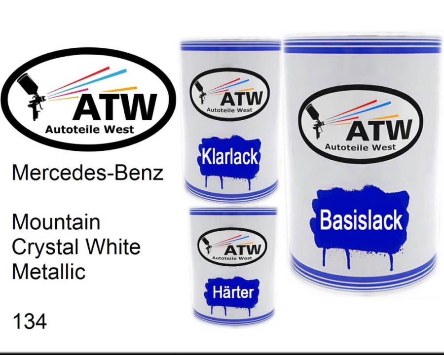 Mercedes-Benz, Mountain Crystal White Metallic, 134: 500ml Lackdose + 500ml Klarlack + 250ml Härter - Set, von ATW Autoteile West.